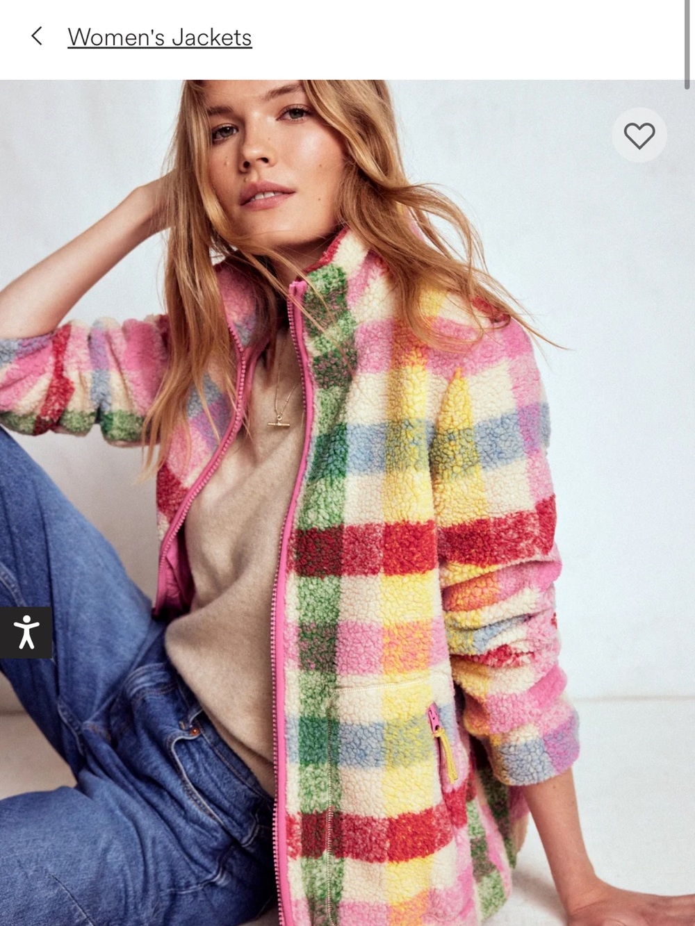 Boden Multicolor Check Sherpa Jacket - Pink, Green, Yellow, Blue, Red - Picture 4 of 6